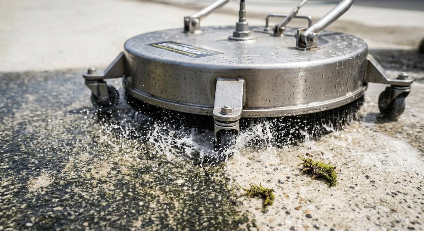 Pressure washing a concrete driveway